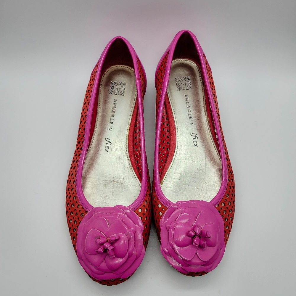 Anne Klein Sport AK Flex Pink Perforated Rosette Ballet Flats - Picture 3 of 14